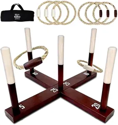 SWOOC Games Jeu de Lancer d'Anneaux Rustique - 15+ Jeux Inclus