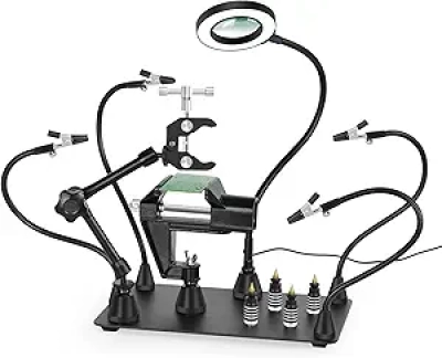 Troisième Main Magnétique pour Soudure avec Loupe LED 3X - Station de Soudage Professionnelle