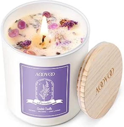 Bougie Lavande Aromathérapie avec Cristaux - Cadeau Femme