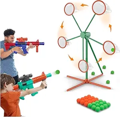 Jeu de Tir Enfant 5-13 ans - 2 Pistolets + Cible Rotative + 24 Balles Mousse