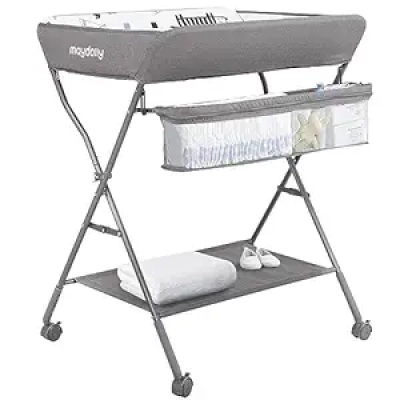 Table à Langer Portable avec Roulettes Maydolly - Hauteur Ajustable et Rangements