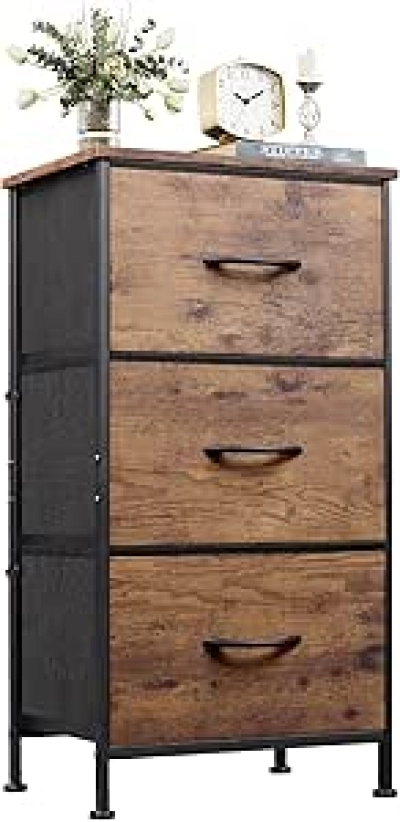Commode 3 Tiroirs WLIVE - Meuble de Rangement Rustique pour Chambre