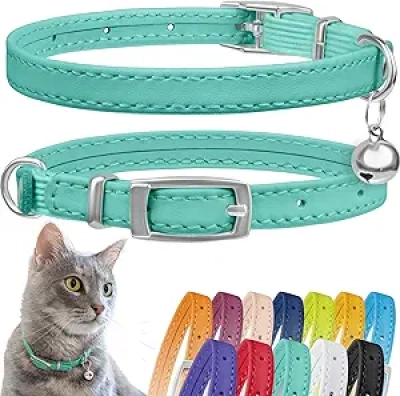 Collier Cuir Chat CollarDirect avec Clochette - Ajustable 8-11 pouces Vert Menthe
