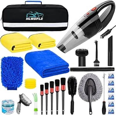 Kit Nettoyage Voiture 30 Pièces avec Aspirateur Portable 8000Pa
