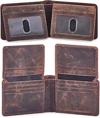 Portefeuille Homme Cuir Véritable Bifold RFID - Crazy Horse Cognac