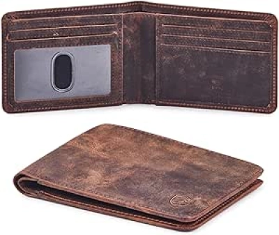 Portefeuille Homme Bifold Cuir Véritable RFID Ultra Slim Cognac