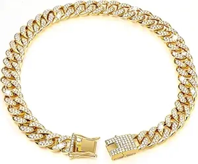 Collier Chaîne Dorée Chien Cuban Style - Diamants Zirconia 20cm