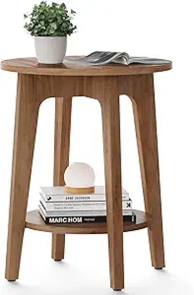 Table de nuit ronde VASAGLE MAEZO - Petite table d'appoint 2 niveaux noyer