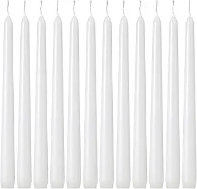 Lot de 24 Bougies Coniques 25cm Blanc - Sans Gouttes, Longue Tenue 8h
