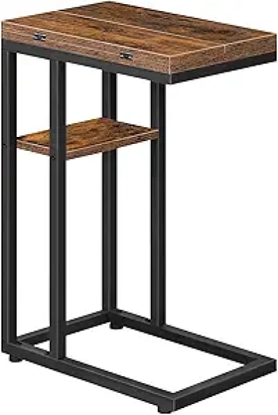 Table d'appoint pliante HOOBRO en C avec rangement - Design rustique