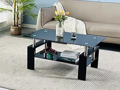 Table Basse Rectangulaire Moderne en Verre et Bois - Design Élégant