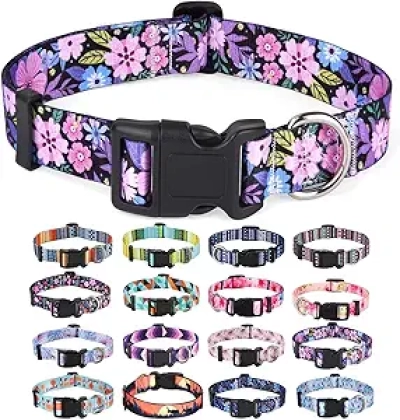 Collier Chien Bohème Floral Rose Taille M - Ajustable 33-55cm