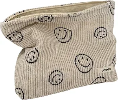 Trousse de Maquillage Femme Velours Côtelé - Smiley Dots Aesthetic