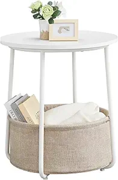Table de chevet ronde VASAGLE LILEA - Design moderne blanc et marron avec panier