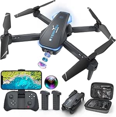 Drone 1080P Pliable pour Débutants - Caméra FPV, 2 Batteries, Commande Vocale