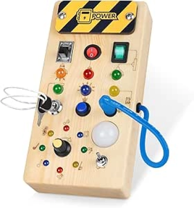Tableau d'activités Montessori en bois avec 8 interrupteurs LED - Jouet sensoriel enfant 1 an+