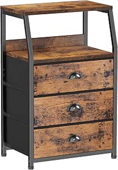 Table de nuit 3 tiroirs avec étagères - Meuble rangement moderne