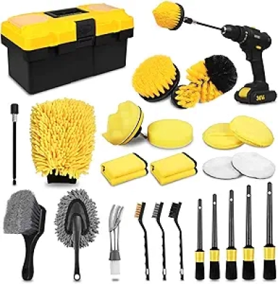 Kit de Détailing Automobile 27 Pièces - Brosses et Accessoires de Nettoyage Voiture