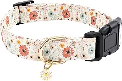 Collier Chien Fleur Coton Designer - Ajustable Petit Moyen Grand Chien