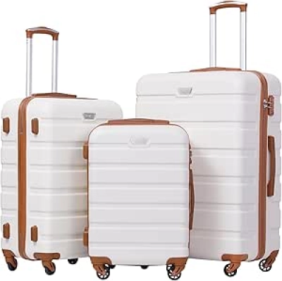 Ensemble Valises Coolife 3 Pièces - Trolley Rigide Léger avec Serrure TSA