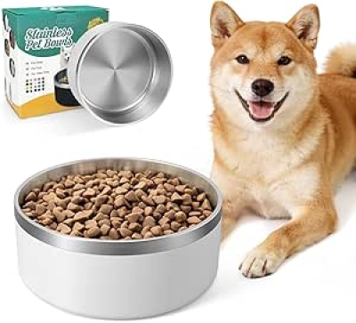 Gamelle Chien Inox 40 oz - Bol Double Paroi Antidérapant pour Chiens de Moyenne et Grande Taille