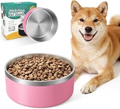 Gamelle pour Chien Inox 64 oz - Bol Double Paroi Antidérapant Rose