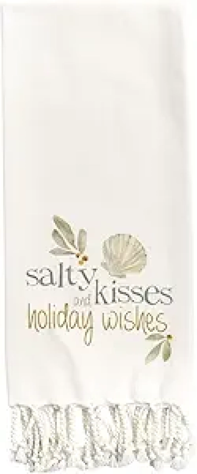 Lot de 2 Torchons de Cuisine Côtiers « Salty Kisses » - Serviettes Coquillages Noël