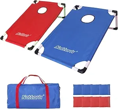 Jeu de Cornhole Portable - 2 Plateaux + 8 Sacs + Housse de Transport