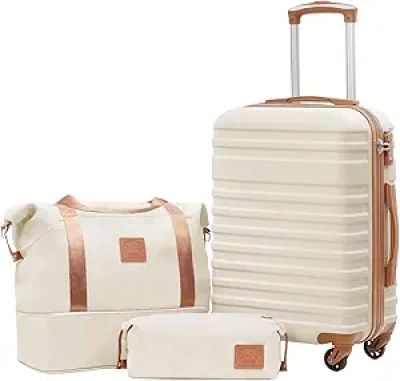 Ensemble de Bagages COOLIFE 3 Pièces - Valise Cabine 20" + Sac Polochon + Trousse