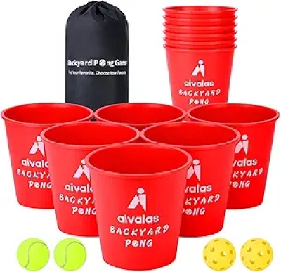 Jeu de Yard Pong géant - Set complet 12 seaux pour jardin et plage