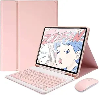 Étui Galaxy Tab A8 10.5" Rose avec Clavier Bluetooth et Souris Magnétique