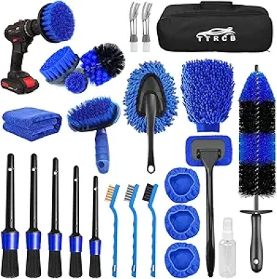Kit Nettoyage Voiture 26 Pièces - Brosses Détailing Professionnel Intérieur Extérieur