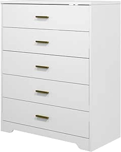 Commode 5 tiroirs blanche - Meuble de rangement chambre design