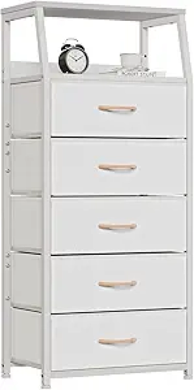 Commode Blanche 5 Tiroirs - Meuble de Rangement Polyvalent pour Chambre et Entrée
