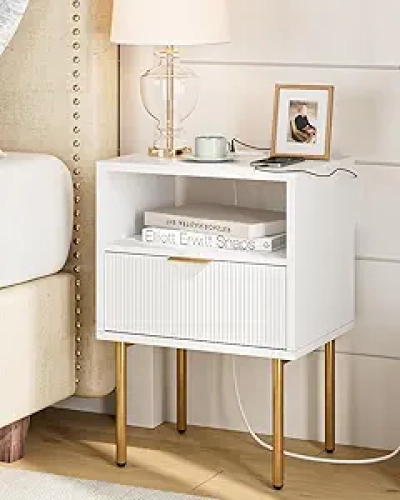 Table de Nuit Masupu Blanc et Or - Meuble Design Moderne avec Rangement