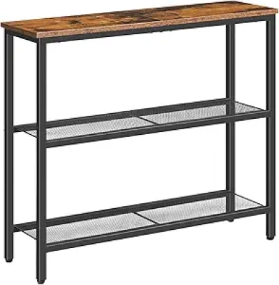 Console Table 29.5" Étroite 3 Niveaux - Table d'Entrée Rustique Marron et Noir