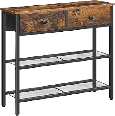 Console Table Étroite HOOBRO 29.5" - Table d'Entrée avec 2 Tiroirs et 3 Étagères