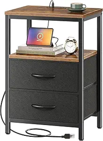 Table de nuit avec station de recharge USB et prise électrique