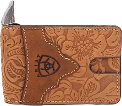 Portefeuille Ariat Cuir Véritable Homme - Porte-Monnaie Minimaliste avec Pince à Billets