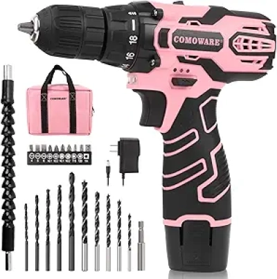 Perceuse sans fil 12V rose pour femme - Kit complet DIY avec 23 accessoires