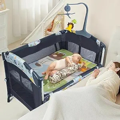 Lit bébé 5-en-1 multifonction avec parc pliant et table à langer