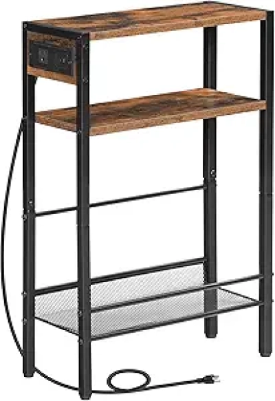 Petite Table de Chevet HOOBRO avec Station de Charge USB - Marron Rustique