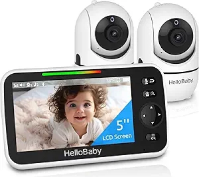 Babyphone HelloBaby 5'' avec 2 Caméras - Sans WiFi, 1000ft, 30H Batterie