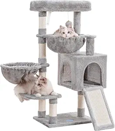 Arbre à Chat Hey-brother - Tour Griffoir avec 2 Hamacs et Lit Douillet Gris