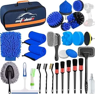 Kit Détailing Auto 27 Pièces - Brosses Nettoyage Voiture Professionnel