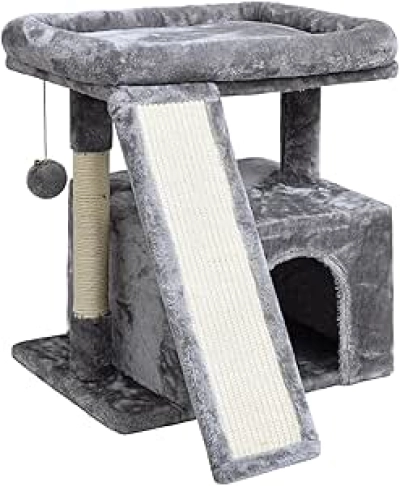 Arbre à Chat Gris Compact - Tour de Griffage avec Perchoir pour Chaton
