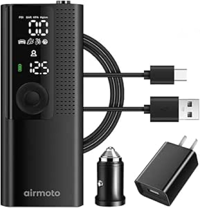 Compresseur d'Air Portable Airmoto + Power Kit - Gonfleur Pneu Voiture Rechargeable