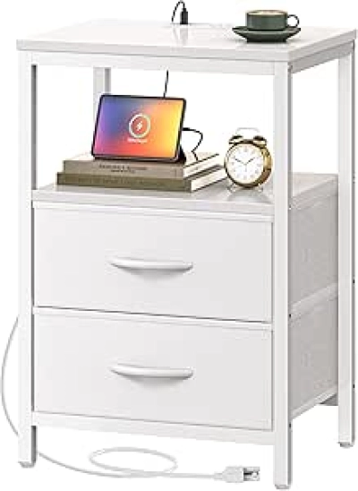 Table de Nuit avec Station de Charge USB-C et Prises - Huuger Blanc