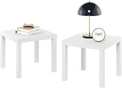 Table d'Appoint Carrée Furinno Classic Homey - Set de 2, Blanc