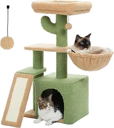 Arbre à Chat Cactus 32'' - Tour Chat Compact avec Hamac et Griffoir Sisal